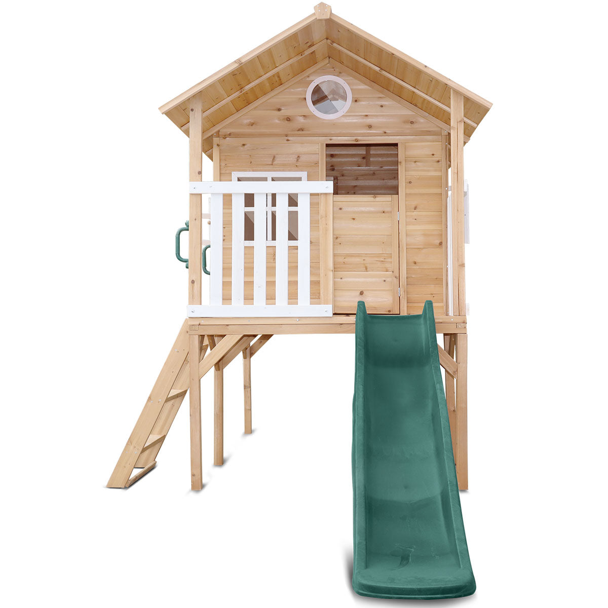 Lifespan Kids Archie Cubby House with Green Slide for active outdoor play and fun.