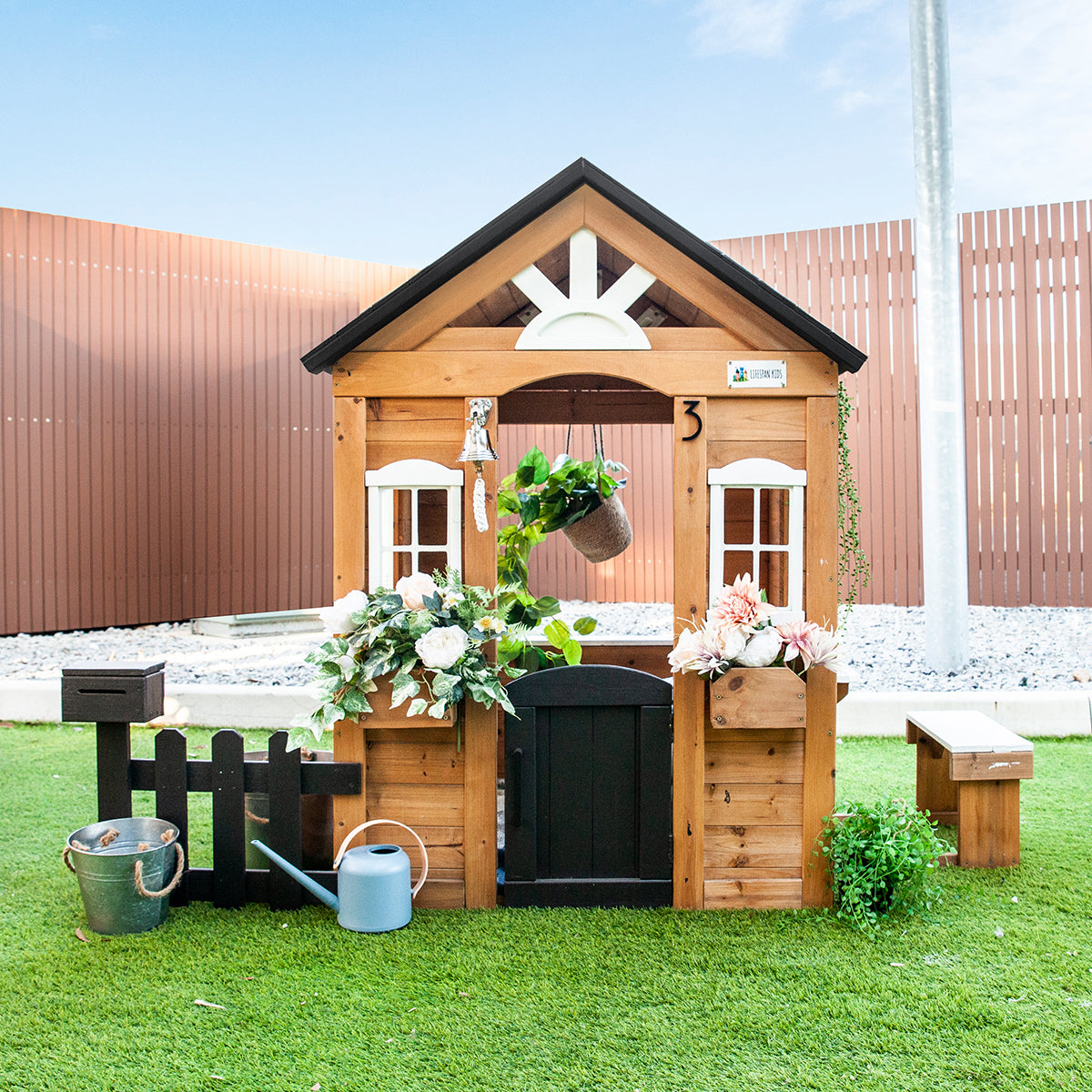Teddy Cubby House | Natural Timber with Floor & Picket Fence
