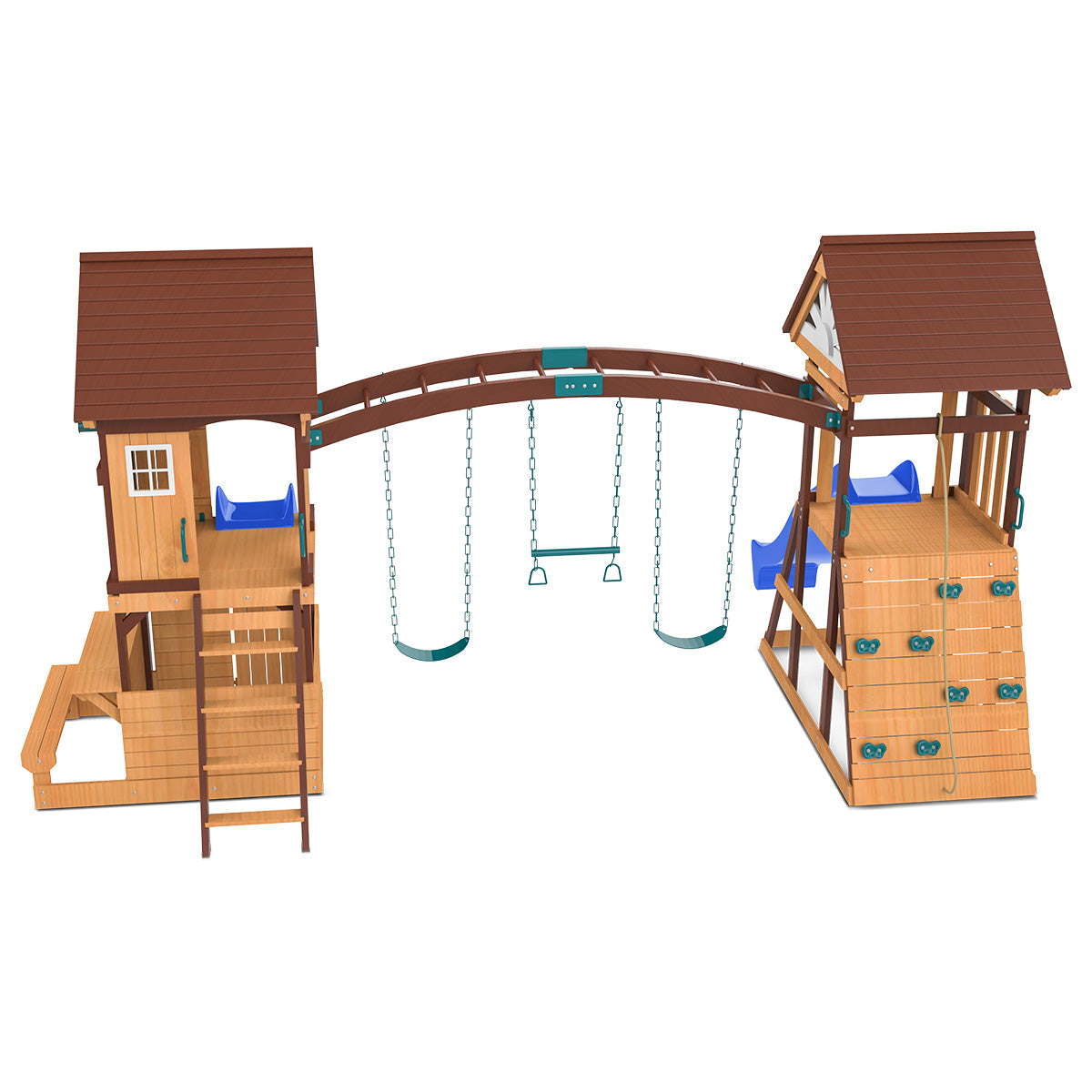 Arched monkey bars connecting two towers on Armadale Play Centre