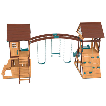 Creative play area with bench and play kitchen under Armadale Play Centre