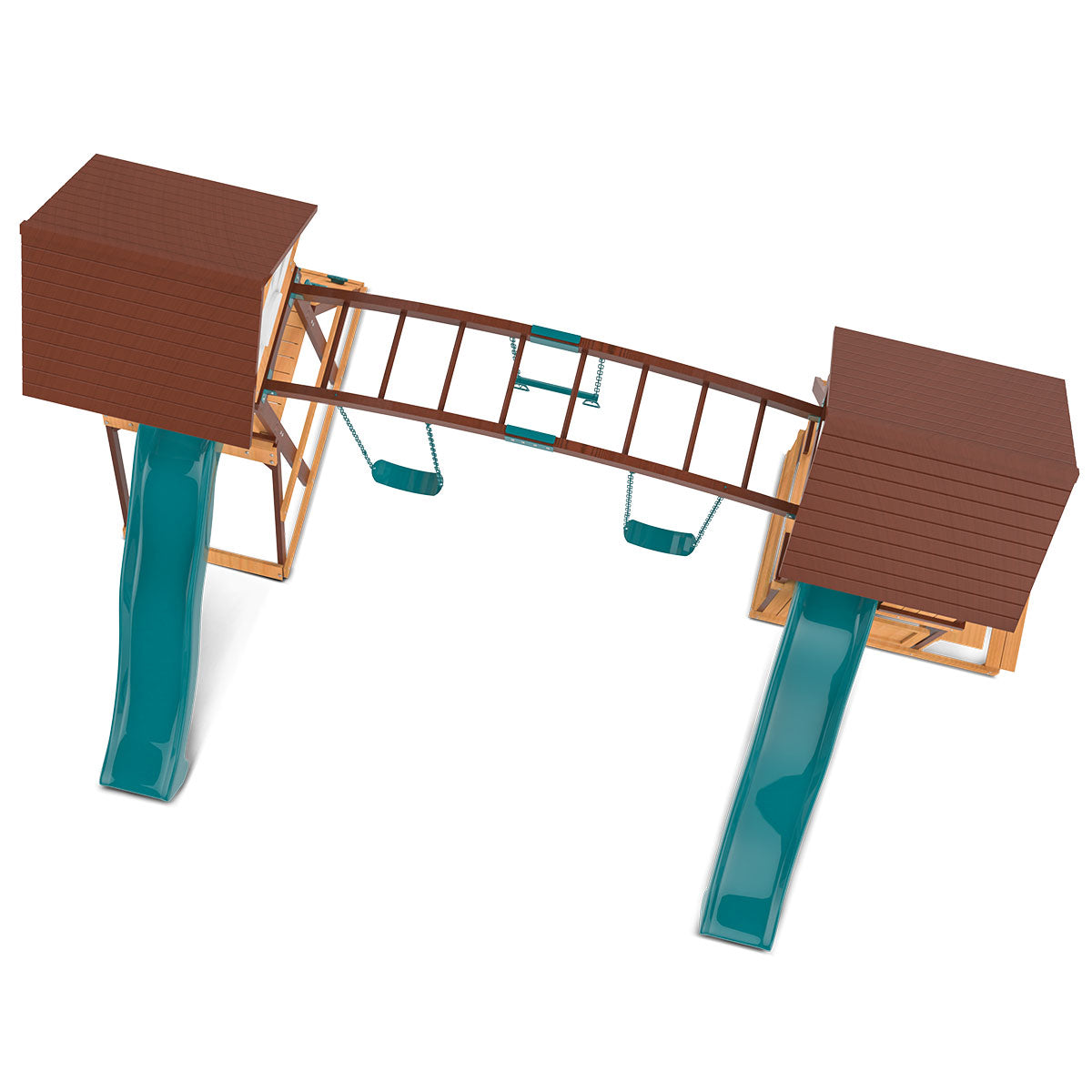 Arched monkey bars connecting two towers on Armadale Play Centre