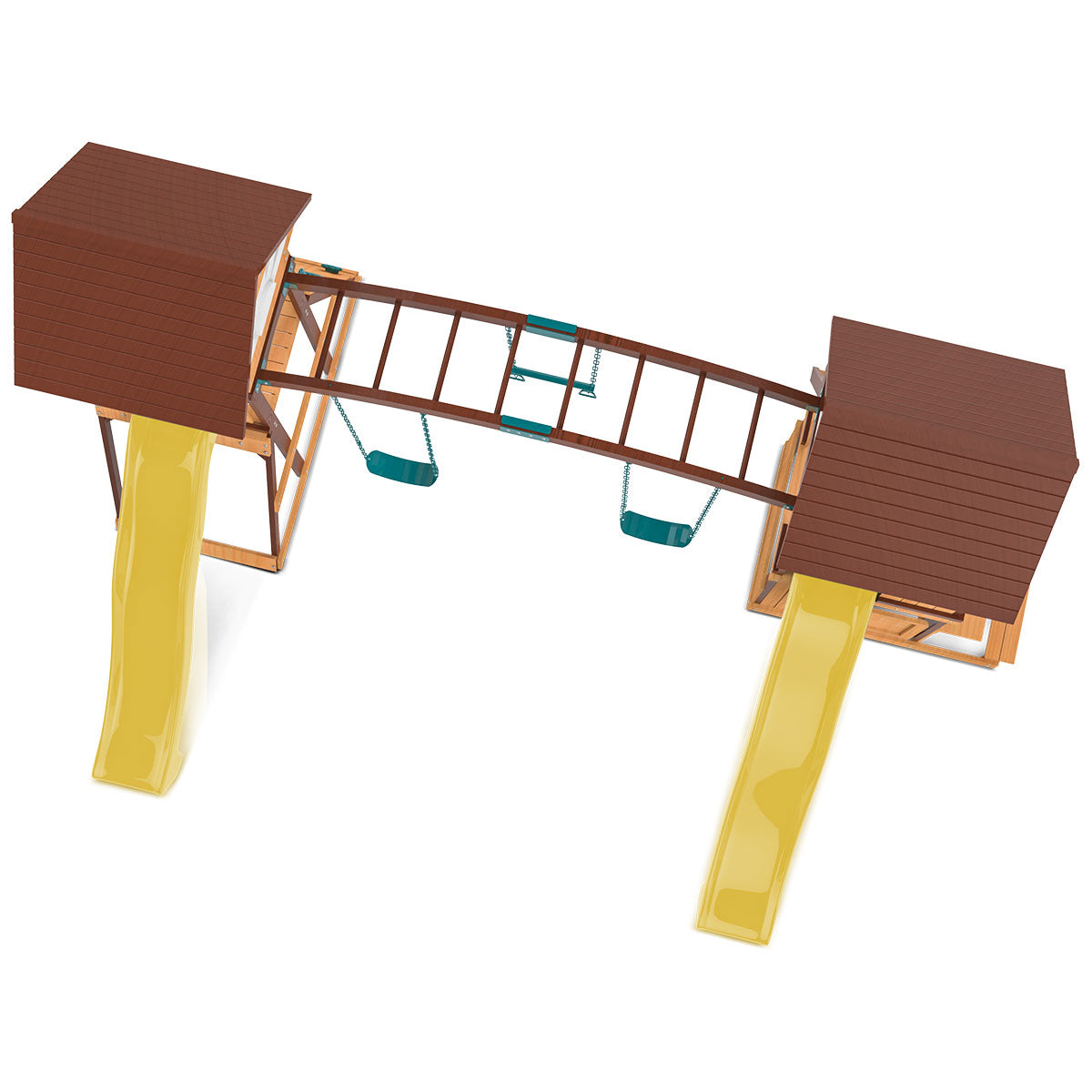 Arched monkey bars connecting two towers on the Armadale Play Centre