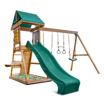 Lifespan Kids Birmingham Play Centre with 2.2m green slide and swings