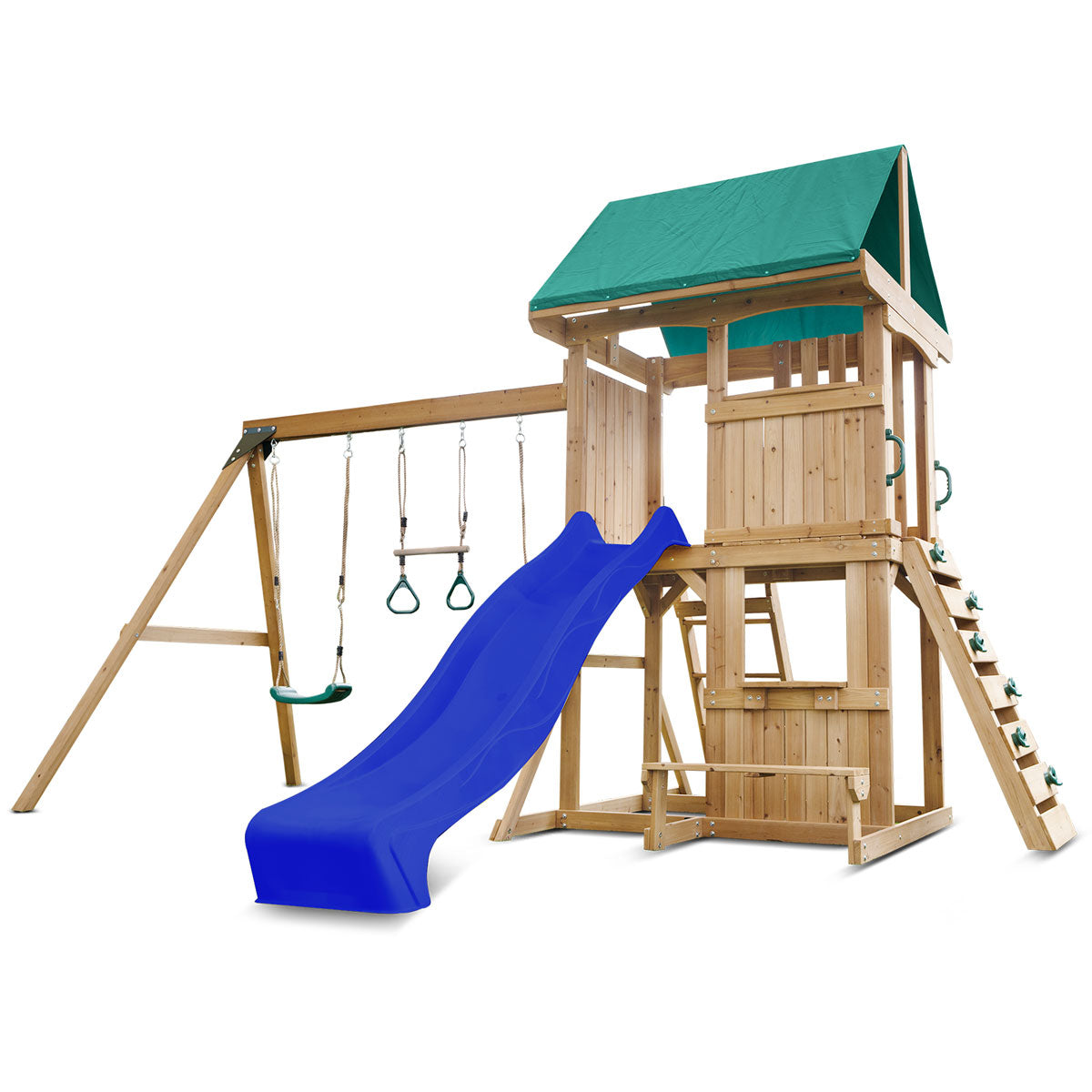 Rock climbing wall and step ladder on Carindale backyard playset