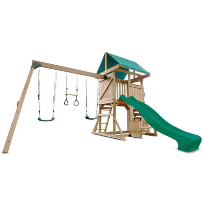 Carindale playset with swings, trapeze, and slide for backyard fun