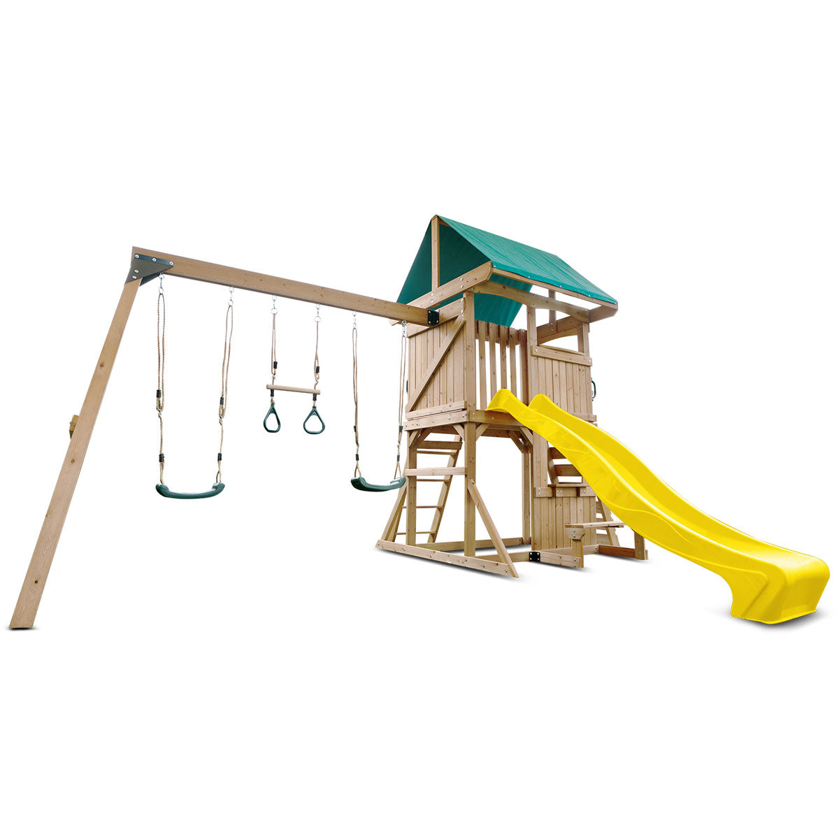 Carindale playground featuring sturdy swings and exciting yellow slide for outdoor fun and active play.