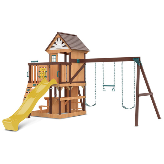 Coventry Play Centre features a tall yellow slide and contemporary design for exciting outdoor adventures.