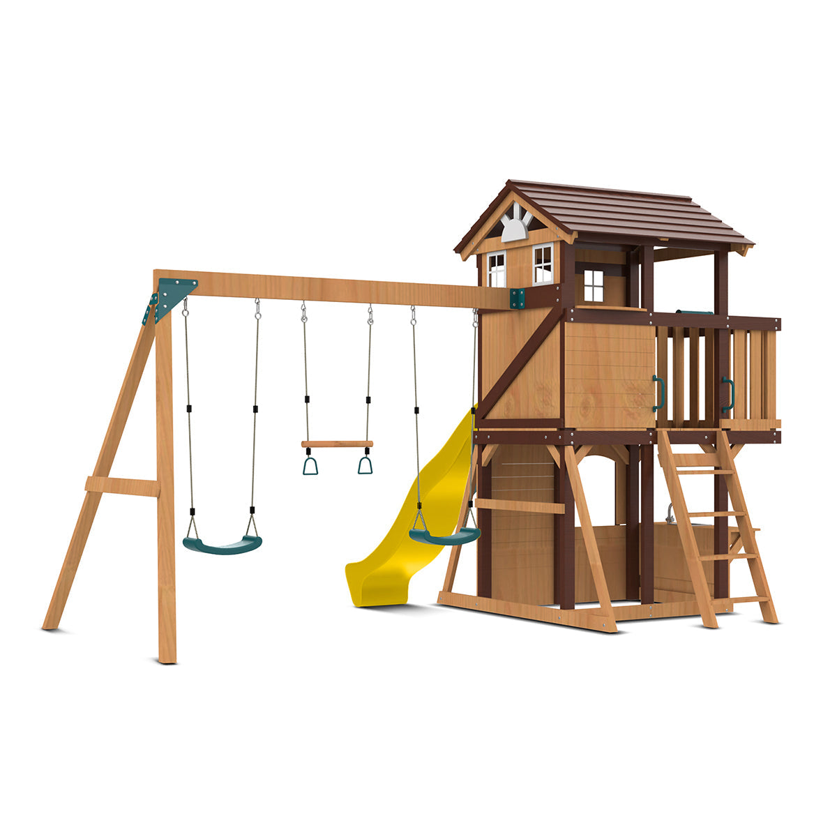 Vibrant yellow slide and swing set for outdoor play, featuring a 2.2-meter slide for backyard adventures.