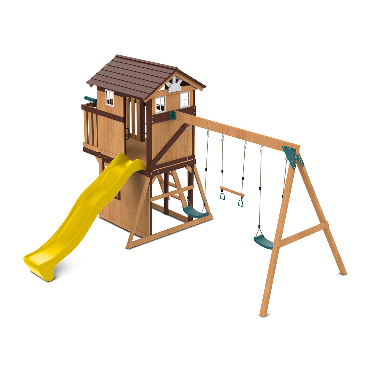 Colorful outdoor play set featuring a 2.2m yellow slide and swings for backyard fun and active play.