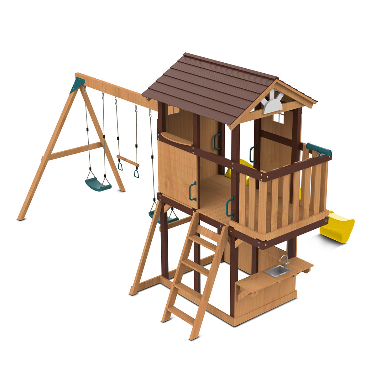 Colorful outdoor playset featuring a 2.2m yellow slide and swing set for backyard fun and exercise.