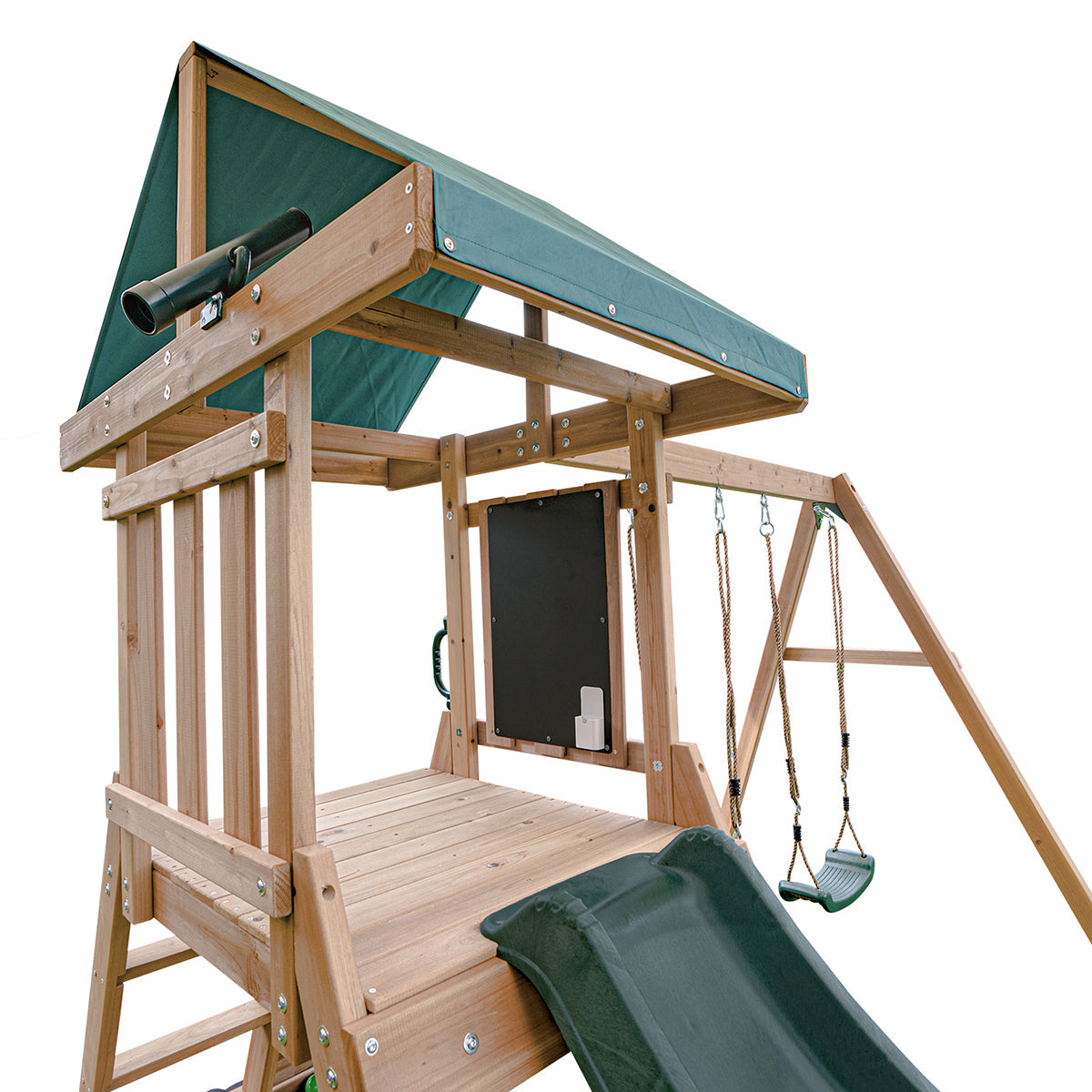 90cm high raised playhouse with a telescope and chalkboard in the Greenvale Play Centre