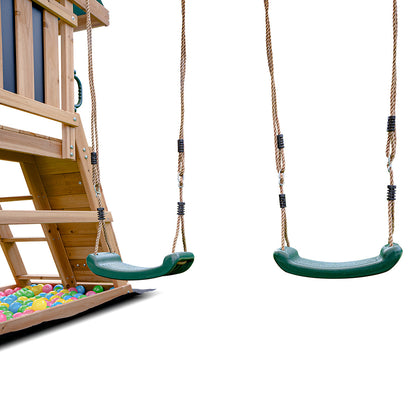 Two-position swing beam with adjustable belt swings on the Greenvale Play Centre