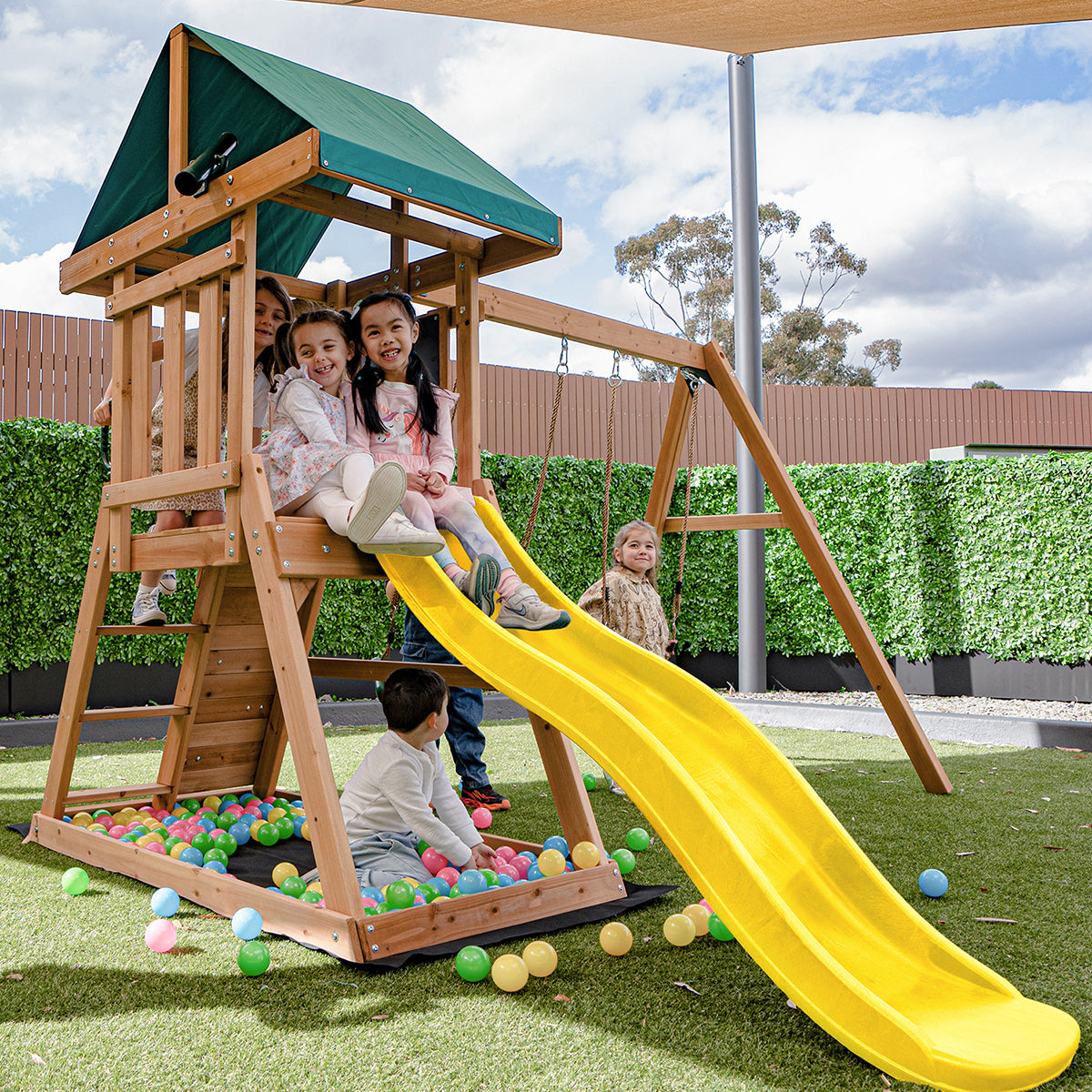 Greenvale Play Centre | 1.8m Yellow Slide & Rock Wall for Kids
