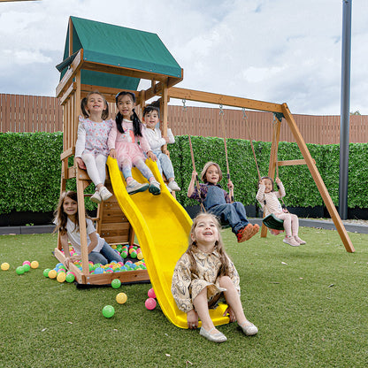 Greenvale Play Centre | 1.8m Yellow Slide & Rock Wall for Kids