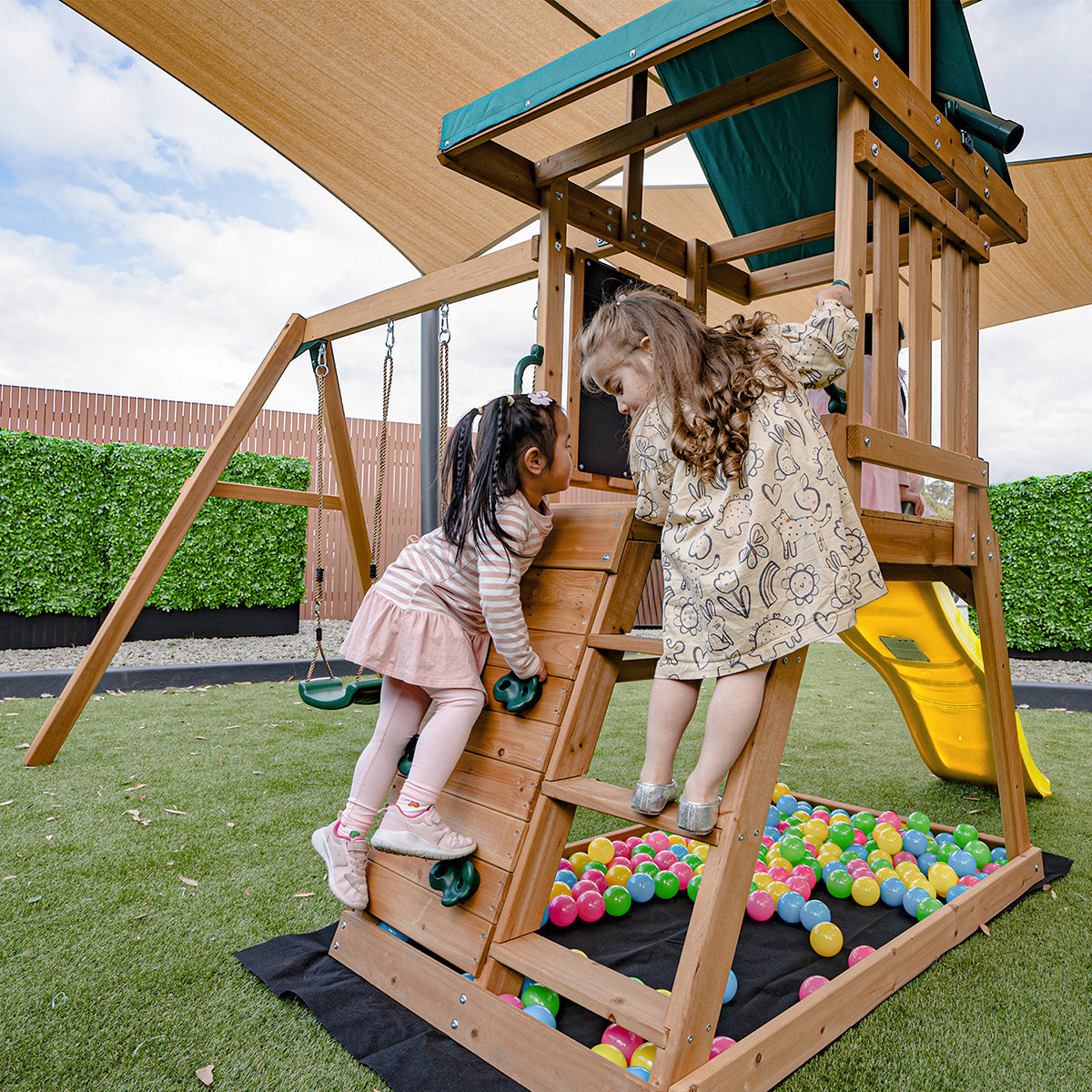 Greenvale Play Centre | 1.8m Yellow Slide & Rock Wall for Kids