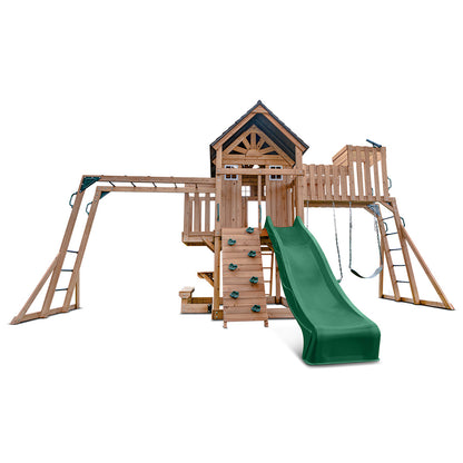 Kensington outdoor playset featuring a towering 2.2m green slide for thrilling backyard adventures and active play.