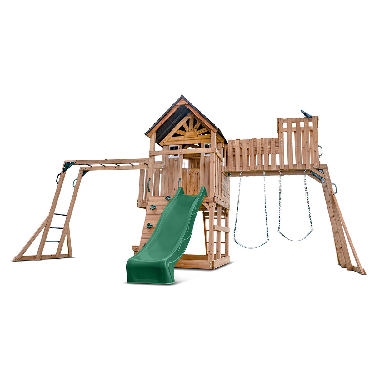 Kensington outdoor playset featuring a 2.2m green slide, perfect for backyard adventures and active play.