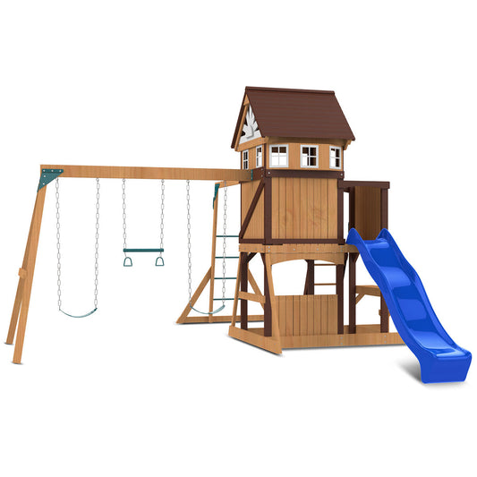 Lifespan Kids Meer Brook Play Centre with blue slide, monkey bars and swings