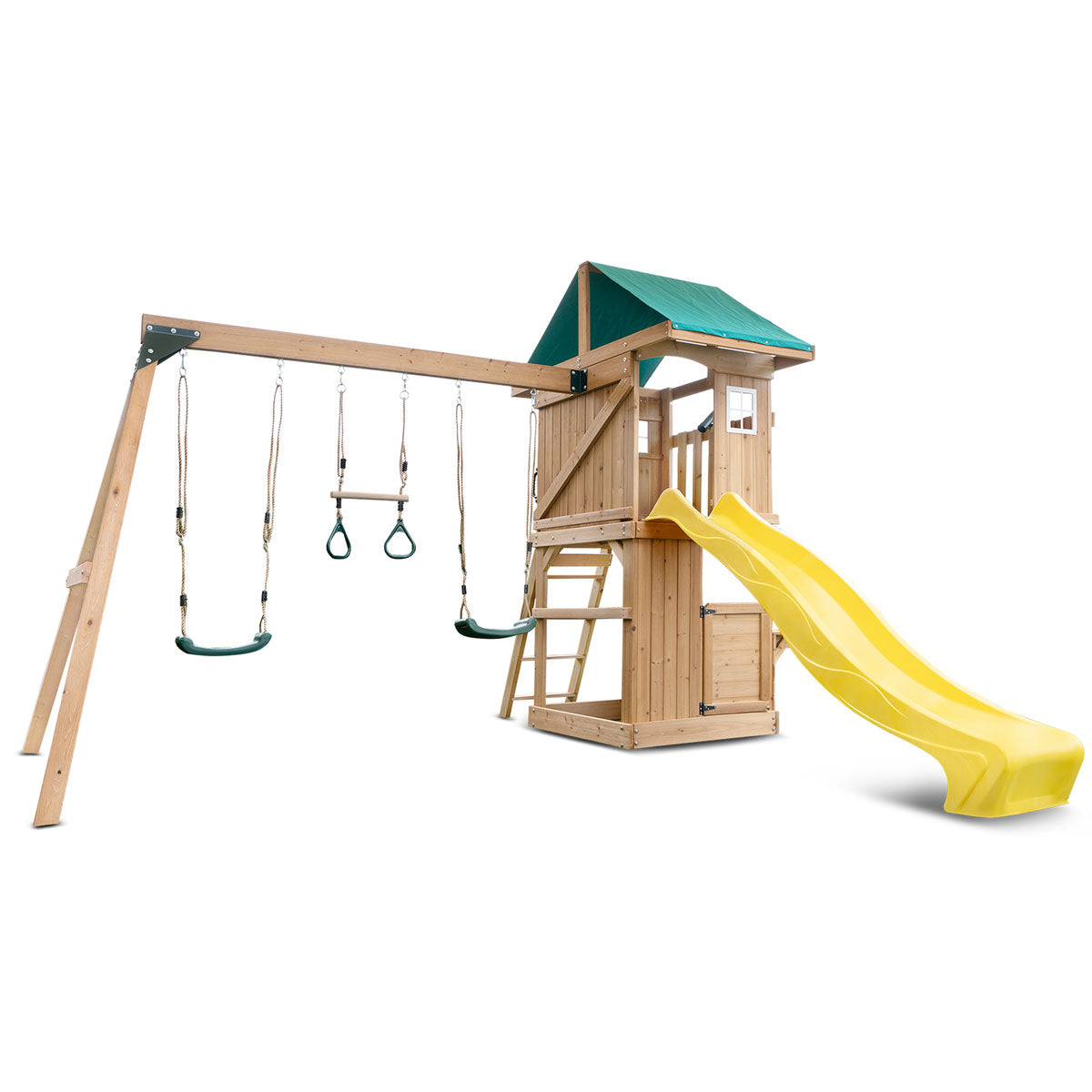 Montrose outdoor playground set featuring a yellow slide for exciting backyard adventures and active play.