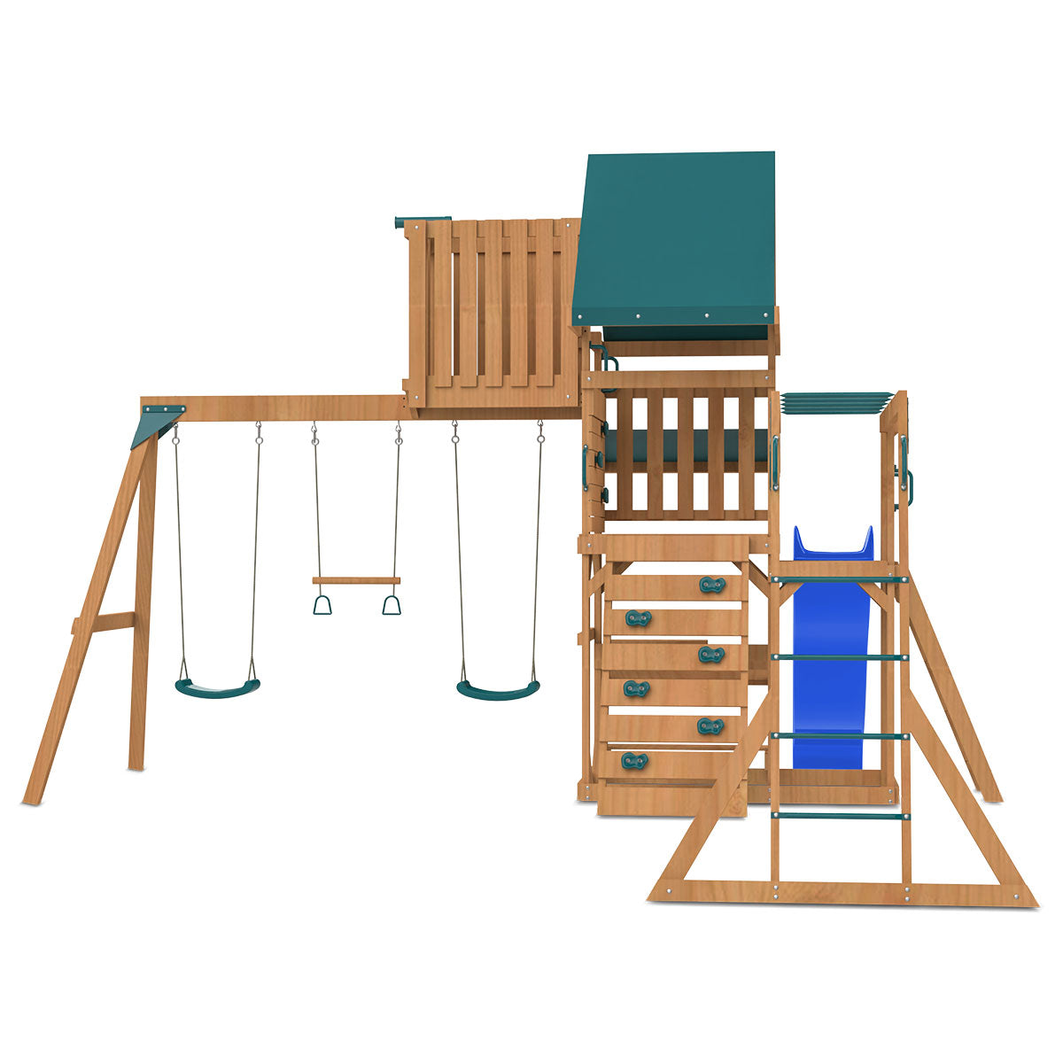 Elevated play fort with crow's nest and telescope on the Walton Play Centre.
