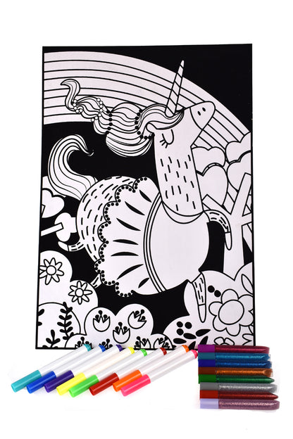 Tookyland Unicorn Velvet Colouring Set with Glitter Pens