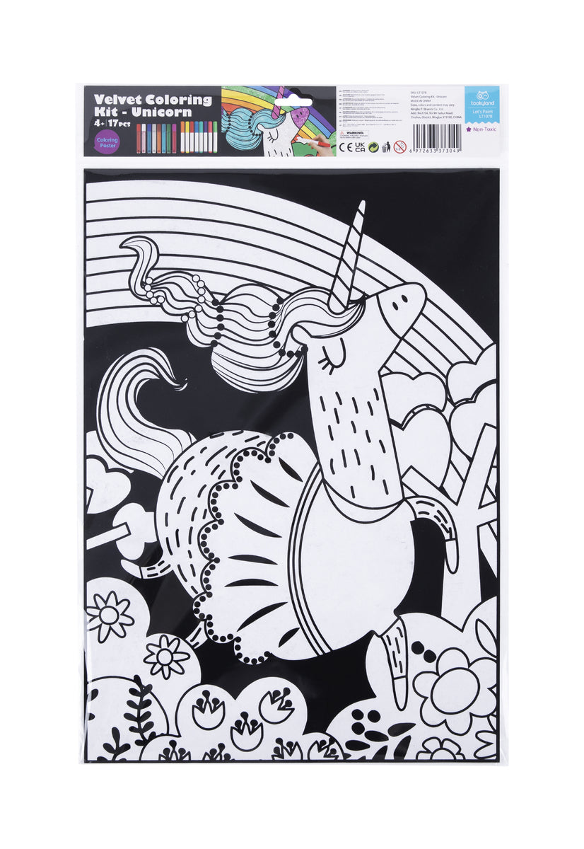 Tookyland Unicorn Velvet Colouring Set with Glitter Pens
