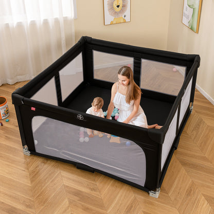 150cm x 150cm Large Baby Playpen with Zipper Gate-Black