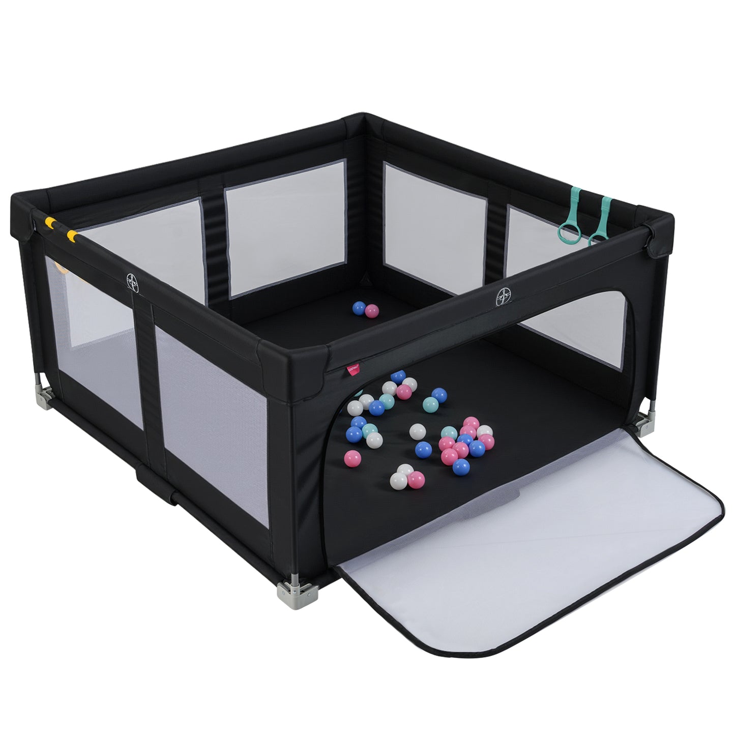 150cm Large Baby Playpen | Zipper Gate & Ocean Balls | Black