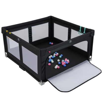 150cm Large Baby Playpen | Zipper Gate & Ocean Balls | Black