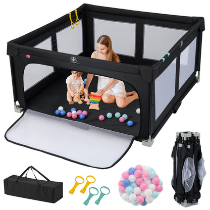 150cm Large Baby Playpen | Zipper Gate & Ocean Balls | Black
