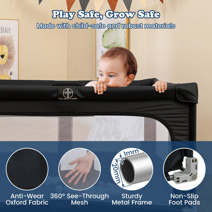 150cm Large Baby Playpen | Zipper Gate & Ocean Balls | Black