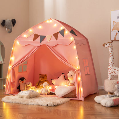 Large Kids Tent with Bright Lights and Flags for Aged 3 + Years Old-Pink