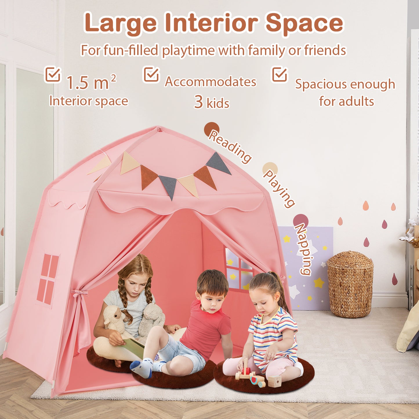 Large Pink Kids Tent | Fairy Lights & Roomy Indoor Outdoor Play