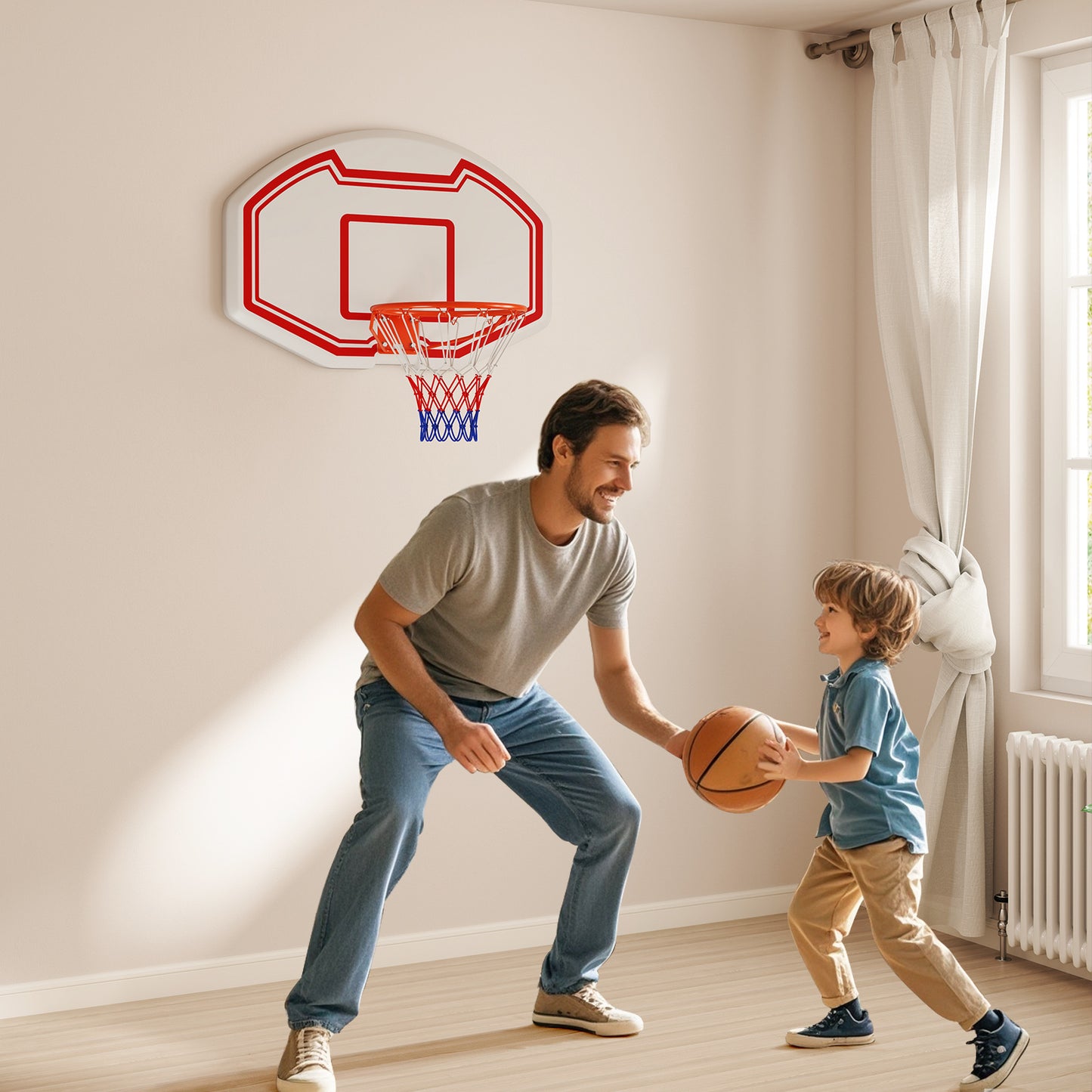 White Red Wall Mount Basketball Hoop | 91cm PE Backboard Indoor