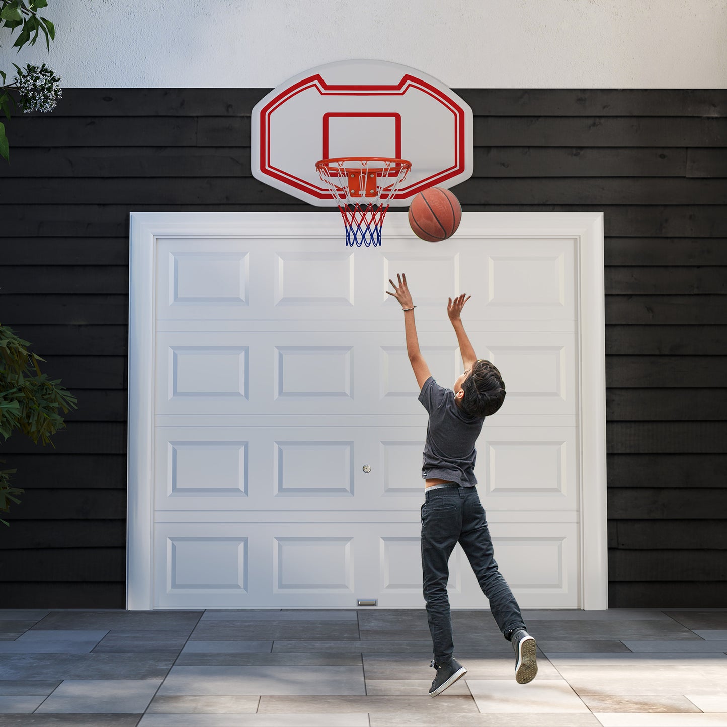 White Red Wall Mount Basketball Hoop | 91cm PE Backboard Indoor