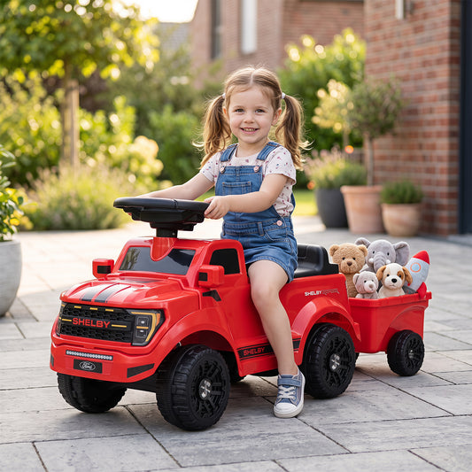 Costway Licensed Ford Kids Ride On Push Car with Detachable Trailer-Red