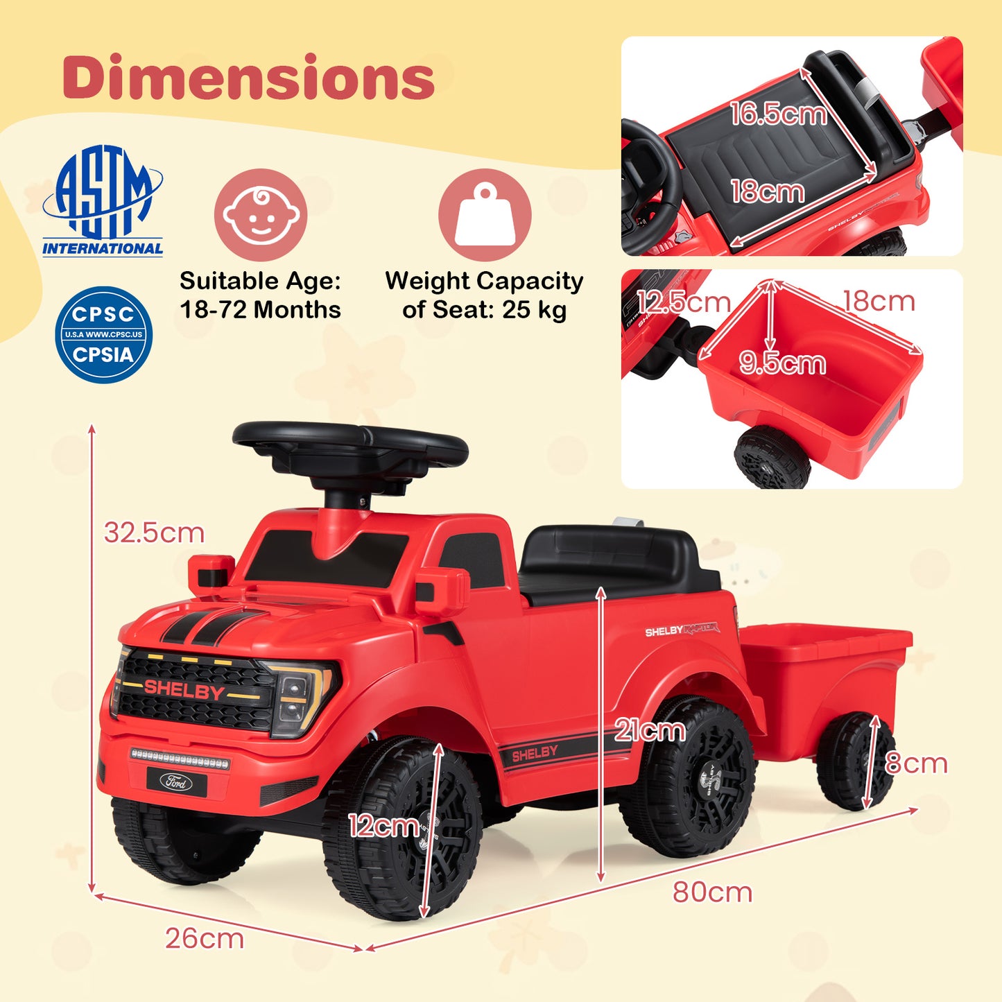 Red Ford Shelby F-150 Raptor Kids Ride On Car with Trailer