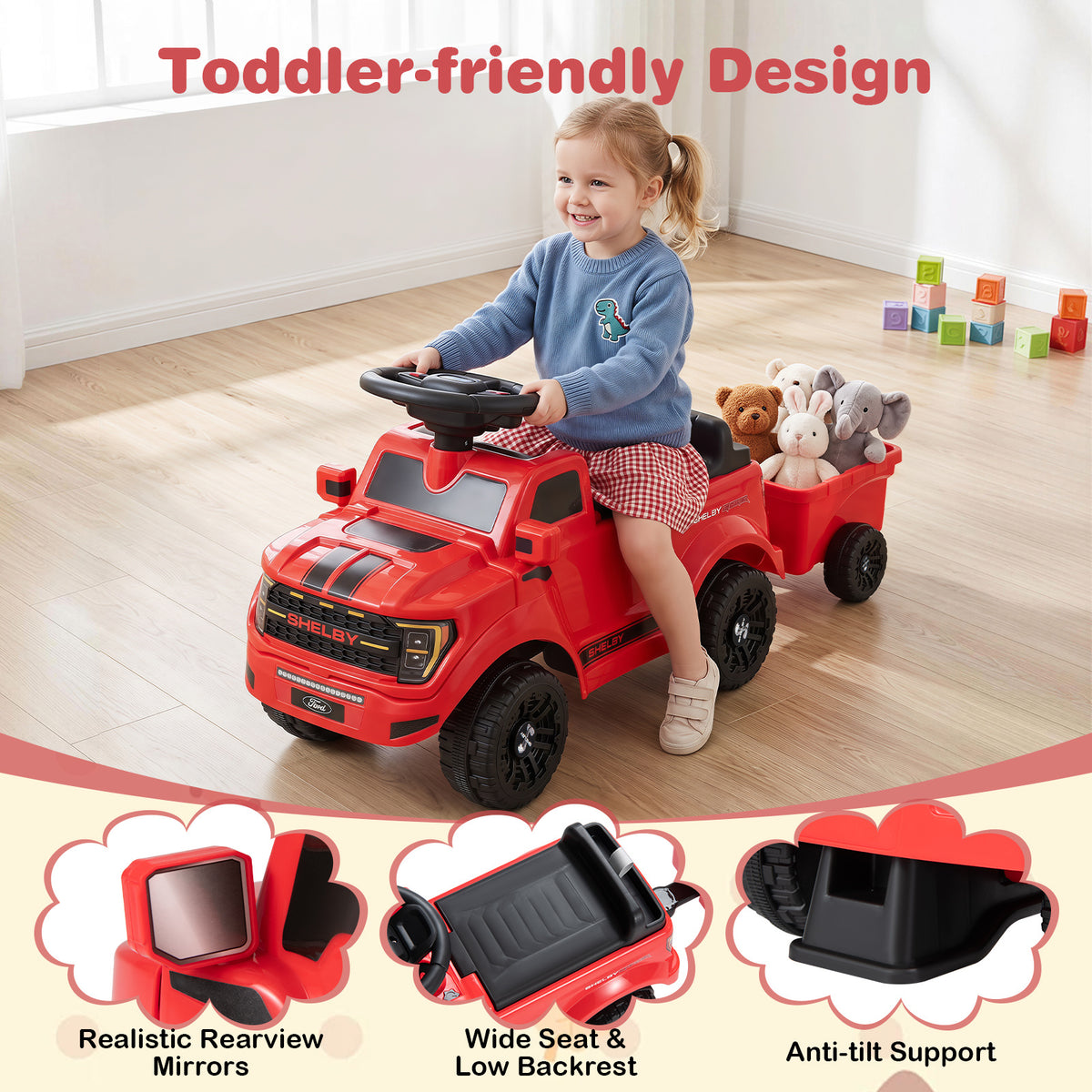 Red Ford Shelby F-150 Raptor Kids Ride On Car with Trailer