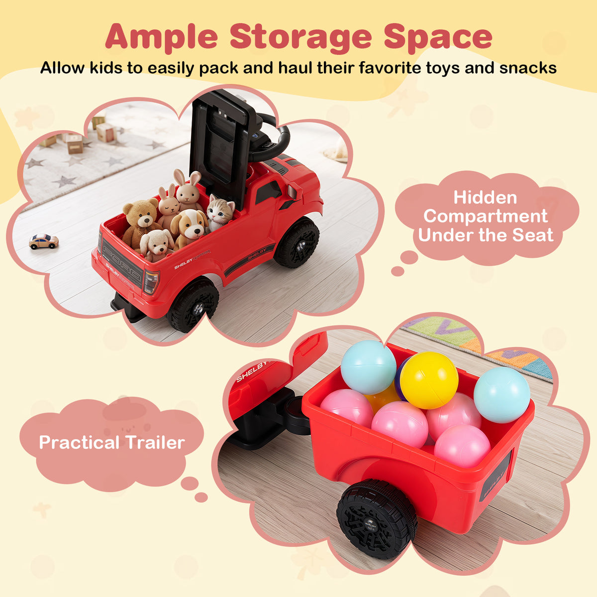 Red Ford Shelby F-150 Raptor Kids Ride On Car with Trailer