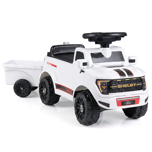 White Ford Shelby F-150 Raptor Kids Ride On Car With Trailer