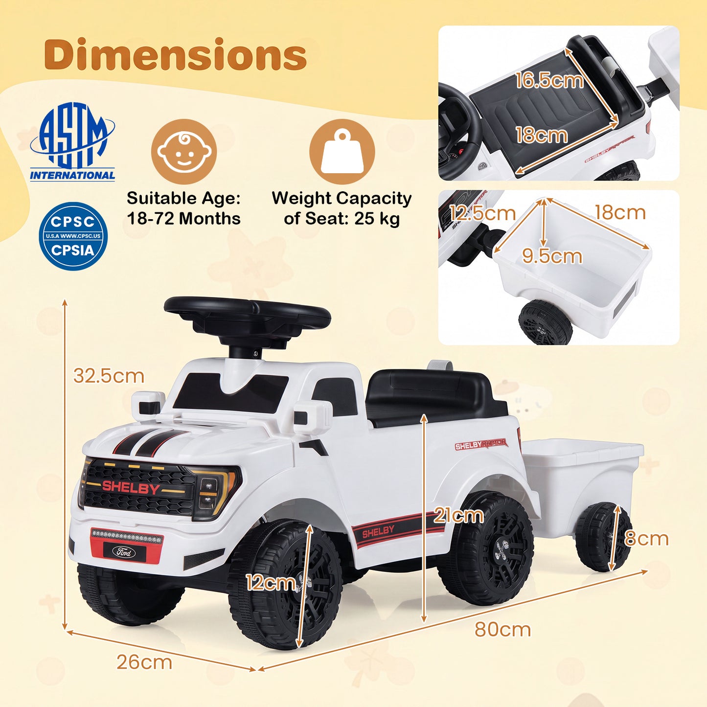 White Ford Shelby F-150 Raptor Kids Ride On Car With Trailer