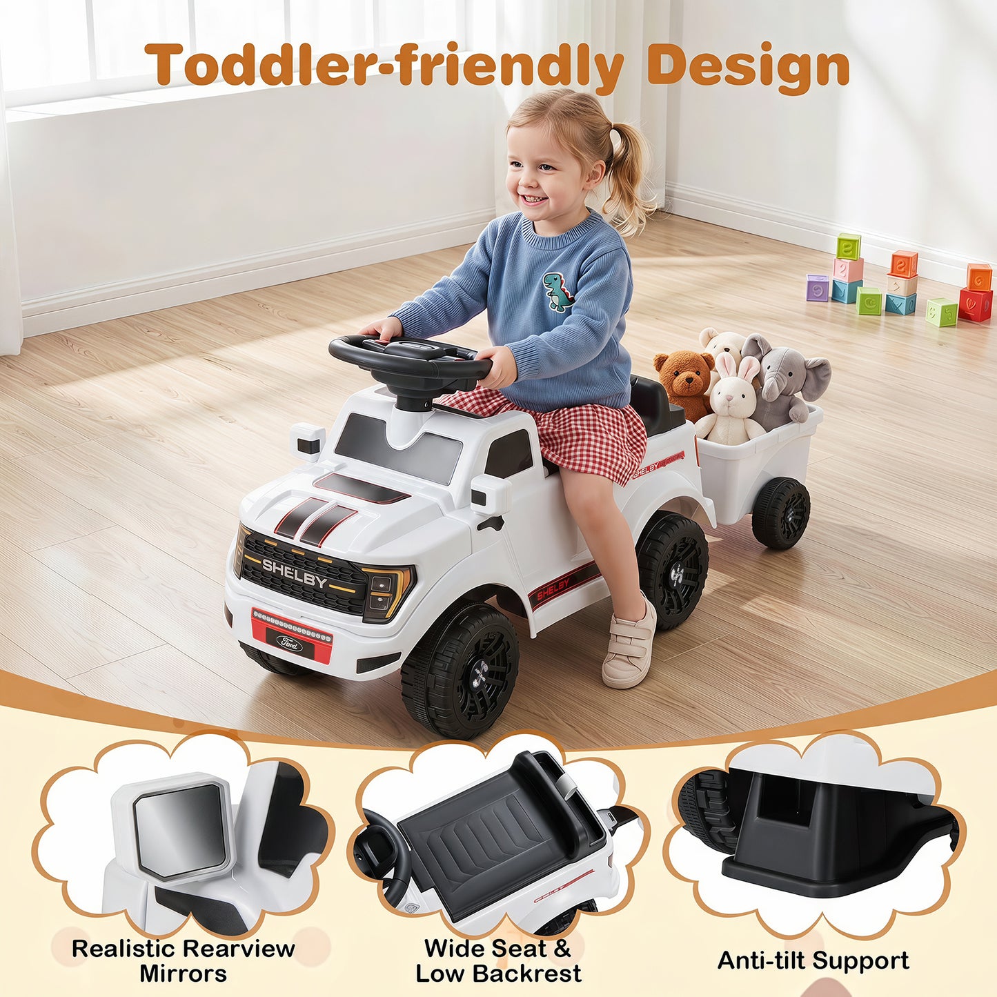 White Ford Shelby F-150 Raptor Kids Ride On Car With Trailer
