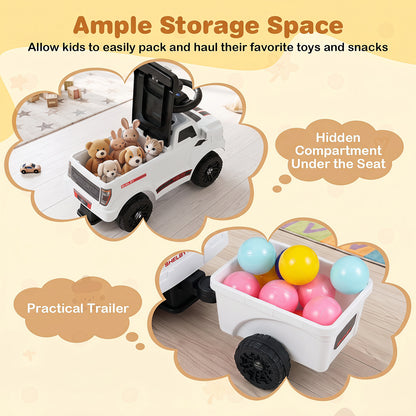 White Ford Shelby F-150 Raptor Kids Ride On Car With Trailer