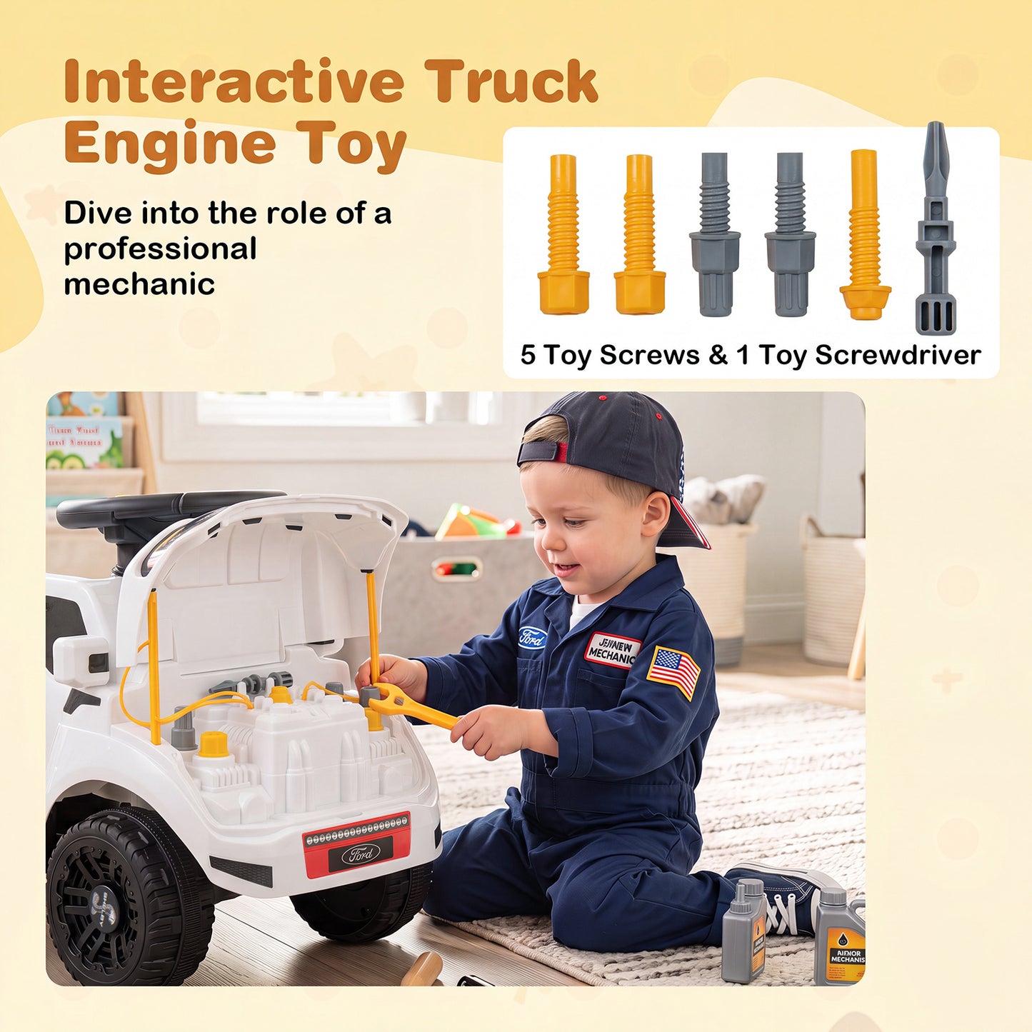 White Ford Shelby F-150 Raptor Kids Ride On Car With Trailer