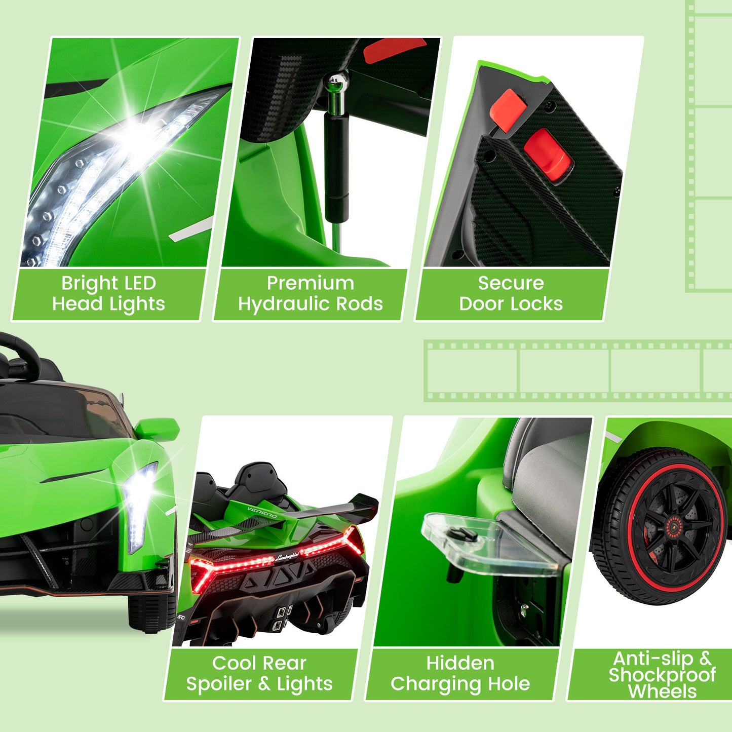 Green Licensed Lamborghini Kids Ride-On Car | 12V 4WD