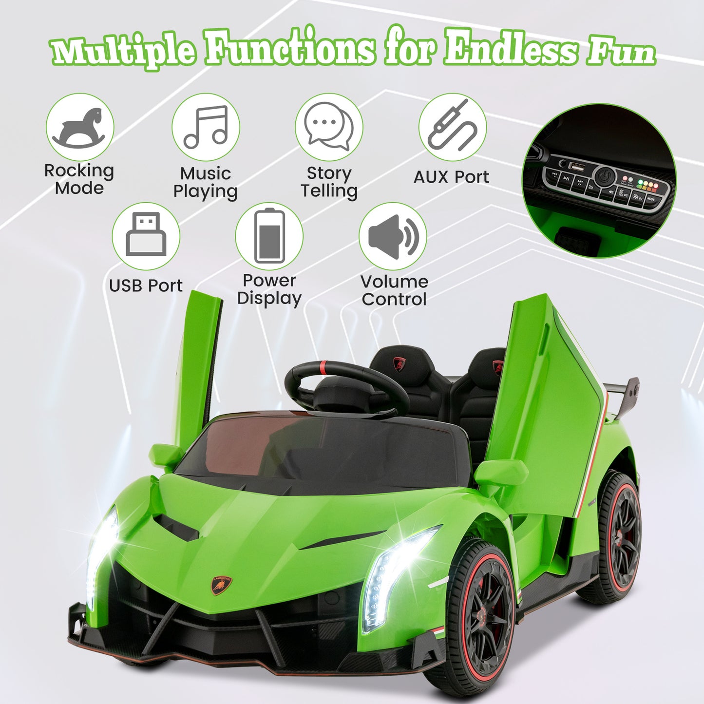 Green Licensed Lamborghini Kids Ride-On Car | 12V 4WD