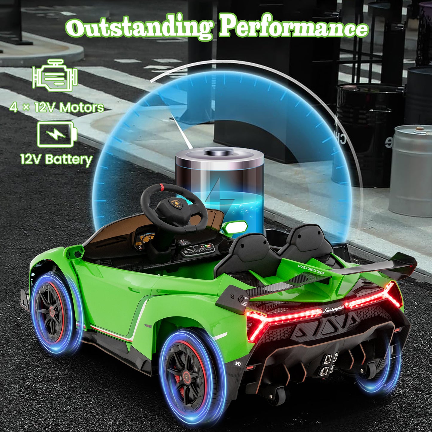 Green Licensed Lamborghini Kids Ride-On Car | 12V 4WD