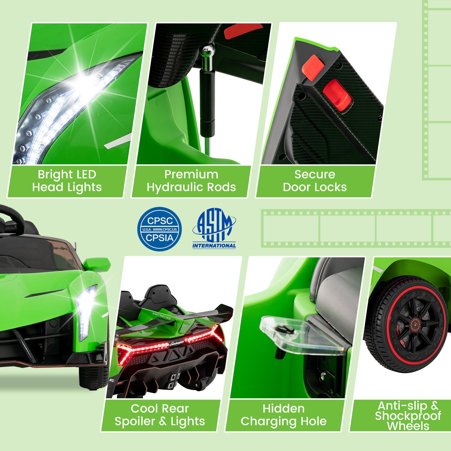 Green Licensed Lamborghini Kids Ride-On Car | 12V 4WD