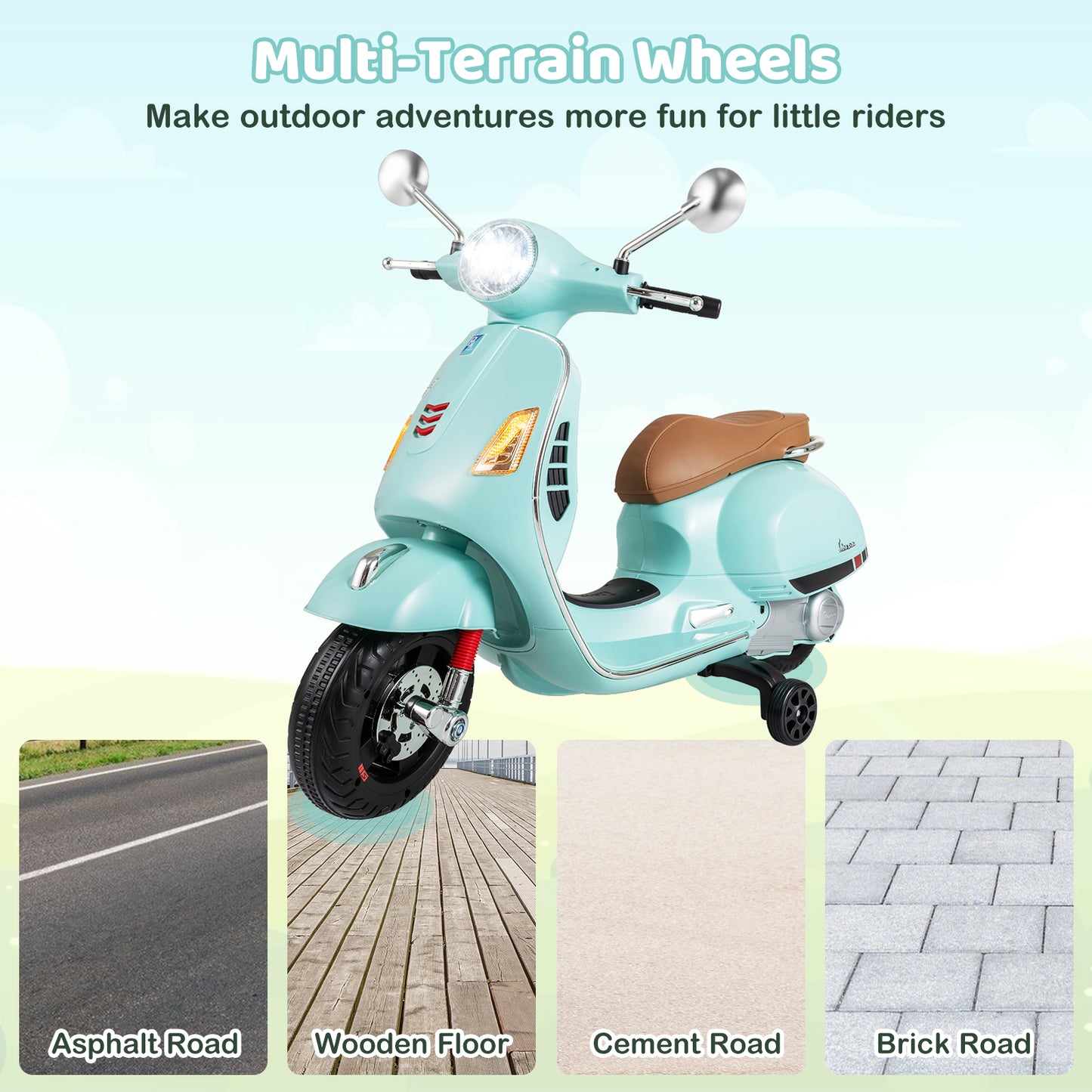 Licensed Vespa 12V Kids Electric Motorcycle Dual Motors Green