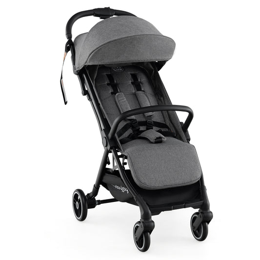 Costway Lightweight Baby Stroller with One-Hand Fold and Canopy for 6-36 Months-Dark Grey